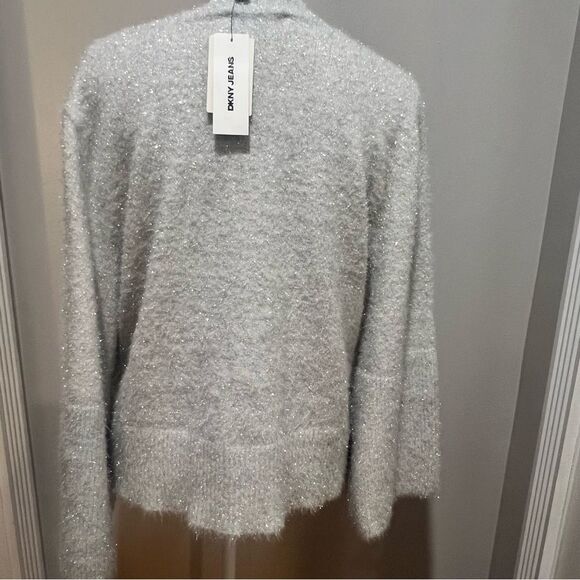 NWT DKNY Metallic Sweater womens size XL with bell sleeves in gray and black - Picture 8 of 10